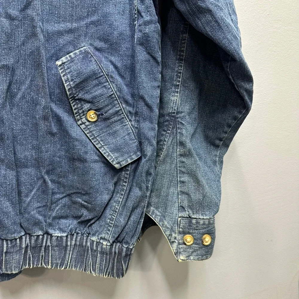 Orvis Mens Large Denim Harrington Jacket Blue Cotton Full Zip Bomber Mock Neck - Picture 7 of 11